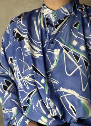 Вінтажна шовкова блуза в абстрактний принт  від кравчині janete pettit індивідуальний пошив англія оверсайз сорочка вінтаж шовк2 фото