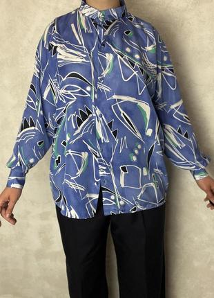 Вінтажна шовкова блуза в абстрактний принт  від кравчині janete pettit індивідуальний пошив англія оверсайз сорочка вінтаж шовк3 фото