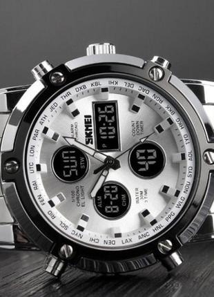Классические спортивные мужские часы skmei 1389si silver-black-silver, серебро, металлические, 30м, устойчивые3 фото
