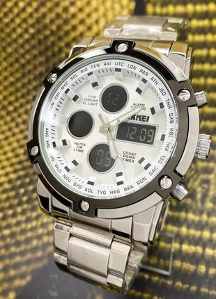 Классические спортивные мужские часы skmei 1389si silver-black-silver, серебро, металлические, 30м, устойчивые1 фото