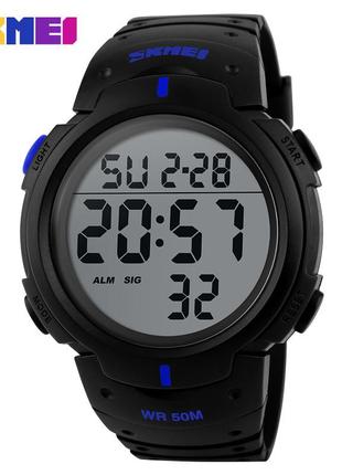 Skmei 1068bu black-blue, часы, электронные, тактические, черные, на каждый день