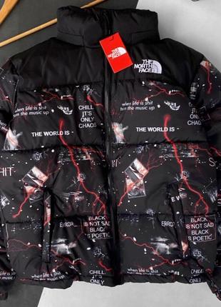 Куртка зимняя в стиле the north face надписи и принт