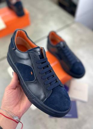 Кроссовки santoni blue из натуральной кожи ob389