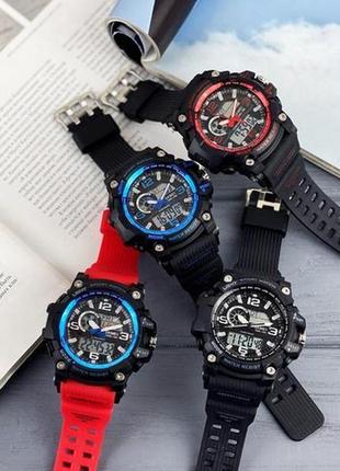 Часы тактические с гарантией, черные, красный ремешок, электронные skmei 1283 black-blue-red wristband