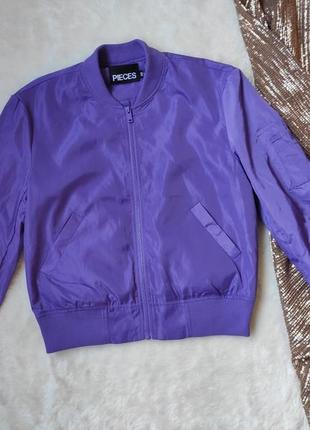 Фиолетовая короткая куртка бомбер с молнией плащевка с манжетами курточка деми5 фото