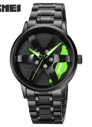 Skmei 1824gn green, часы, черные, зеленые, стильные, прочные, мужские, на каждый день, механические