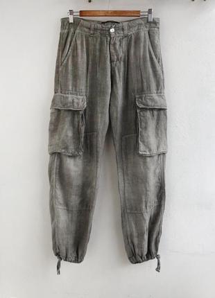 Льняные штаны шаровары в стиле бохо серые брюки джоггеры из льна2 фото
