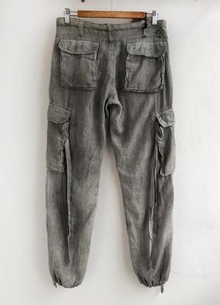 Льняные штаны шаровары в стиле бохо серые брюки джоггеры из льна3 фото