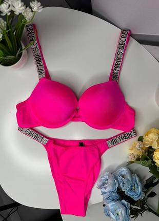 Комплект жіночий victoria's secret rhinestone pink kk048