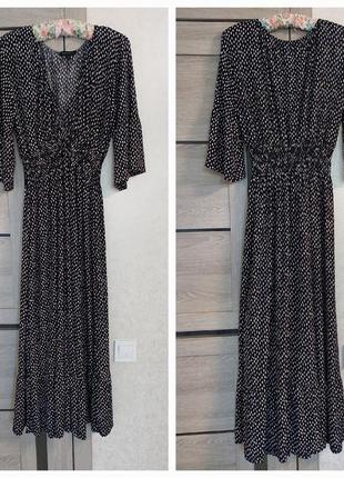 Эластичной черное  платье - макси в белый горошек🔹v-горловина blue vanilla (размер 40-42)3 фото