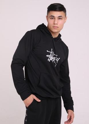 Худі чорне з вишитим логотипом stussy