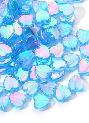 Намистини finding серце пласке блакитний півпрозорий перелив акріл 9 мм x 8 мм упаковка 100 шт