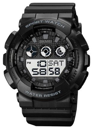 Чоловічий тактичний годинник skmei 1857bkwt (black-white) спортивний, електронний, пластик, каучук, 50м, 50атм