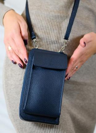 Жіноча шкіряна сумка-гаманець через плече "ricambio" синій2 фото