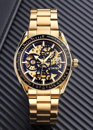 Часы механические кварцевые скелет, золото механика с автоподзаводом skmei 9194gdbk gold-black