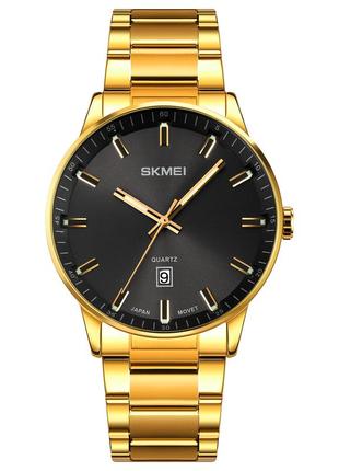 Skmei 1878gd gold, часы, черные, золотые, стильные, прочные, мужские, на каждый день, механические