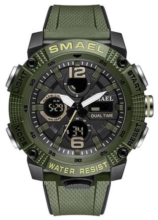 Часы мужские тактические военные зеленые хаки, гарантия 12 месяцев smael 8039 army green