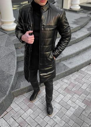 Чоловіча зимова куртка-пальто з екошкіри