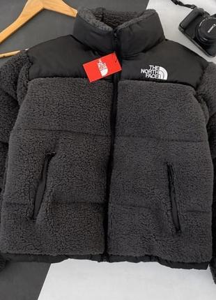 Куртка зимняя в стиле the north face меховушка тедди темно-серая