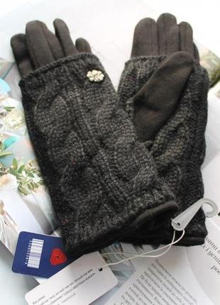 Женские кашемировые перчатки с вязкой черные