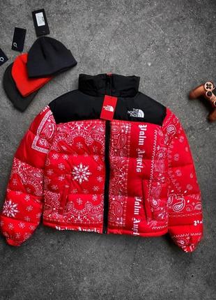Куртка зимова в стилі the north face колаба palm angels червона