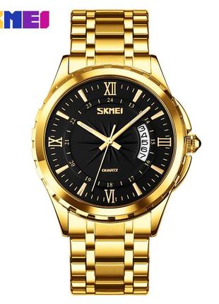 Skmei 9069gdbk gold-black, годинник, чорні, золоті, стильні, міцні, чоловічі, на кожен день, механічні