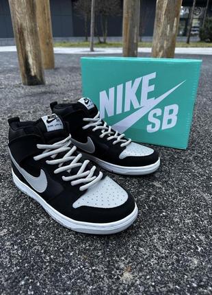 Кроссовки высокие nike sb dunk (черные с серым)