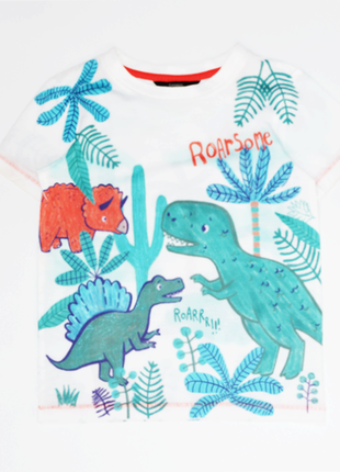 Белая футболка с динозаврами george на мальчика 4-5 лет