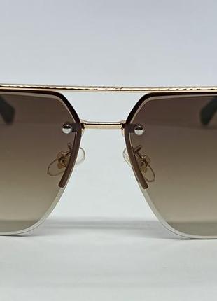 Очки в стиле cartier мужские солнцезащитные коричневый градиент в золотом металле на флексах2 фото
