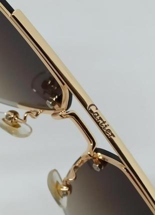 Очки в стиле cartier мужские солнцезащитные коричневый градиент в золотом металле на флексах6 фото