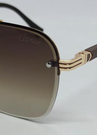 Очки в стиле cartier мужские солнцезащитные коричневый градиент в золотом металле на флексах3 фото