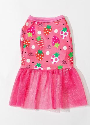Платье для собак с юбкой из фатина клубничка розовое s