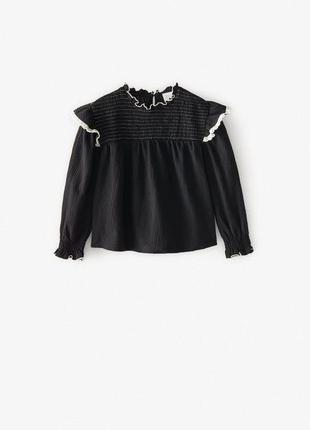 Черная блуза с кружевом рубашка от zara для девочки 8 лет 134 см3 фото
