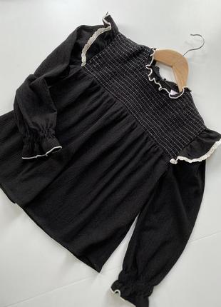 Черная блуза с кружевом рубашка от zara для девочки 8 лет 134 см4 фото