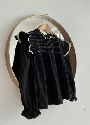Черная блуза с кружевом рубашка от zara для девочки 8 лет 134 см7 фото