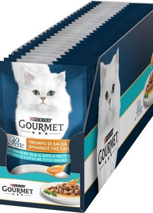 Вологий корм для котів purina gourmet perle gravy delight міні філе в соусі з тунцем 26х85г