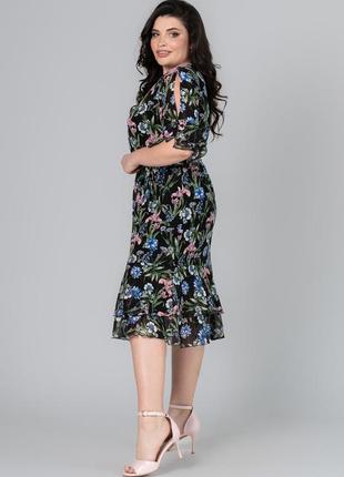 Розкішна жіноча легка шифонова сукня  з квітковим принтом, великі розміри