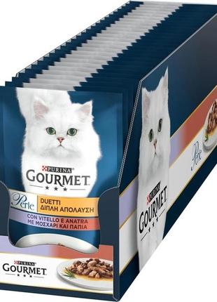 Вологий корм для котів purina gourmet perle duo з телятиною та качкою міні філе в підливці 26х85г