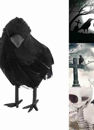 Ворона игрушка на хэллоуин набор 6 штук 12 см черный5 фото
