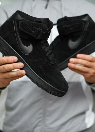 Зимові чоловічі кросівки nike air force 1 07 high (чорні) зима