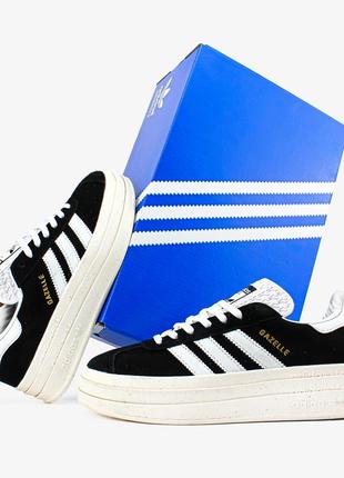 Женские кроссовки adidas gazelle bold "core black white"