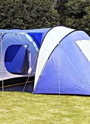 Палатка кемпинговая четырехместная две комнаты с тамбуром зеленая 450*220*180 см