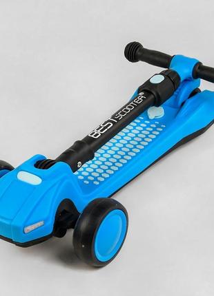 Дитячий самокат best scooter lt-10635. парогенератор, звук машини, світло, музика, 3 pu колеса. блакитний5 фото