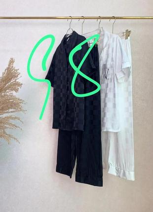 Шовкова жіноча піжама vs у чорному та білому кольрі2 фото
