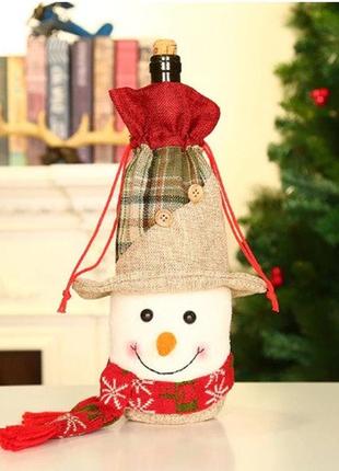 Новогодний чехол на бутылку снеговик размер чехла 30*13см, текстиль1 фото