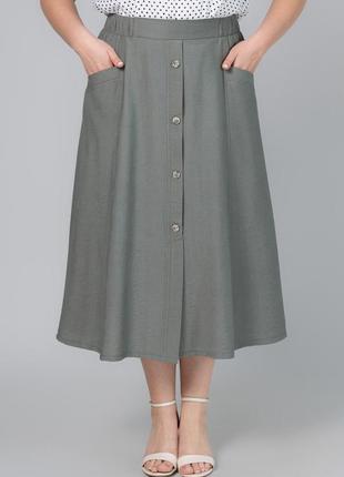 Удобная женская летняя юбка ниже колен из натуральной ткани, большие размеры5 фото