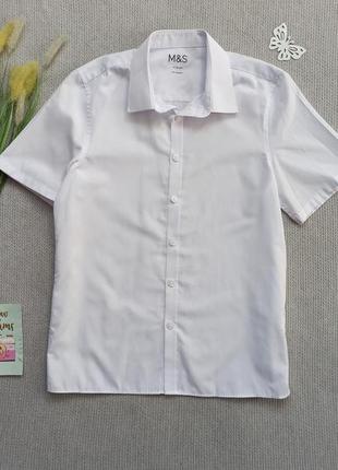Детская белая летняя рубашка 11-12 лет с коротким рукавом для мальчика