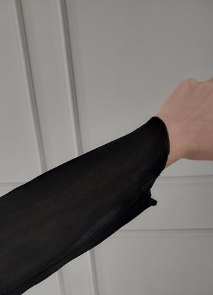 Шовкова блуза шелковая блузка чорна напівпрозора шовковий топ черная полупрозрачная шелковый топ6 фото