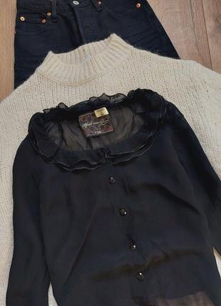 Шовкова блуза шелковая блузка чорна напівпрозора шовковий топ черная полупрозрачная шелковый топ2 фото