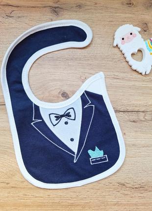 Детский нагрудник слюнявчик непромокаемый хлопковый синий